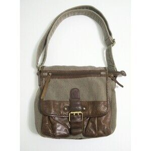 CARRAIG DONN Brown Leather & Gray Canvas Crossbody Purse Shoulder Bag